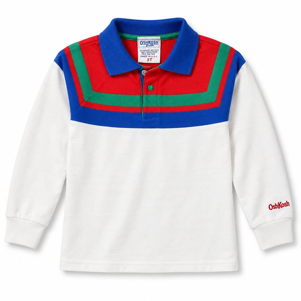 Vintage OshKosh B’Gosh Kids 3T Rugby Shirt Colorblock Made in USA 90s
